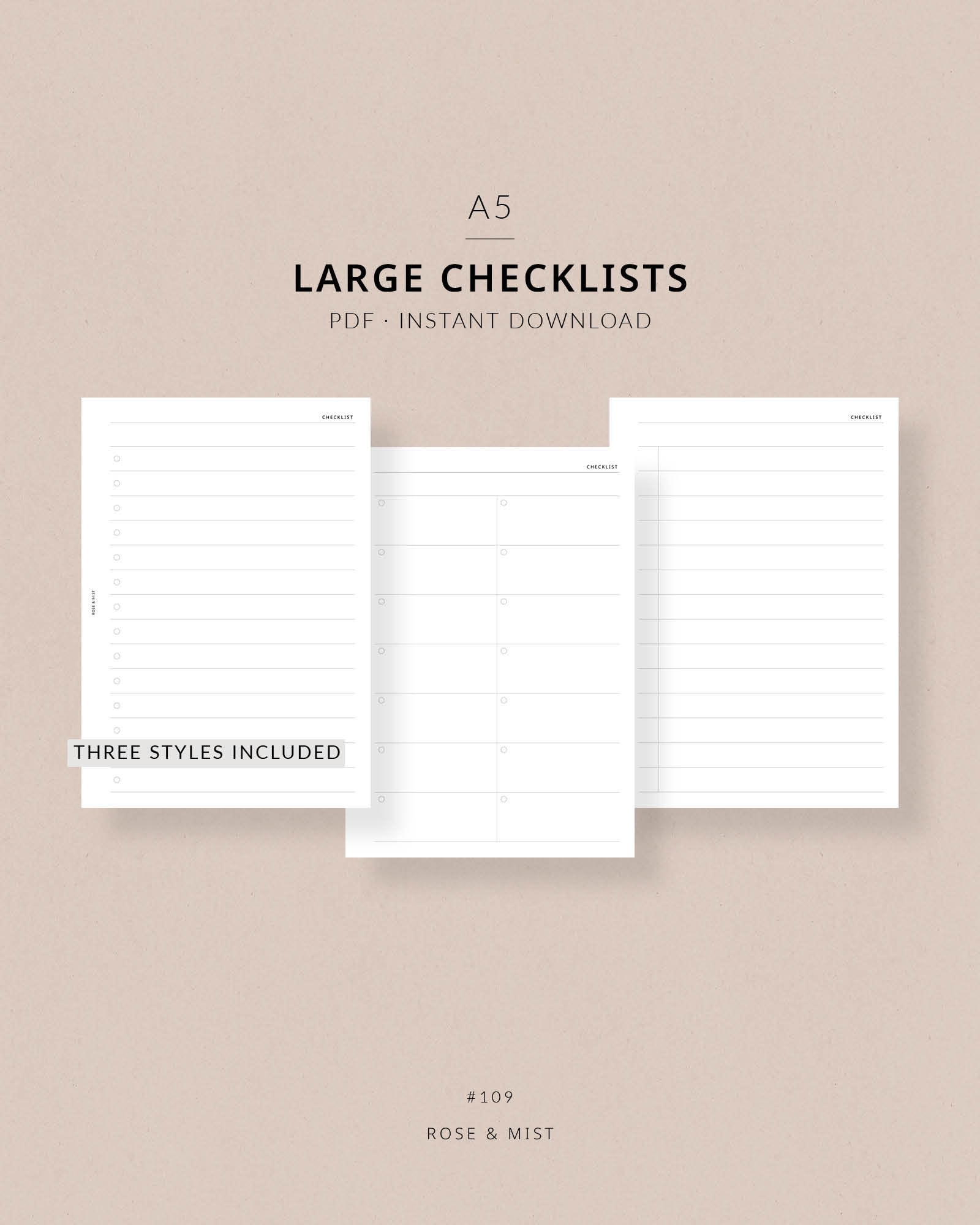 Large Checklist Large Checklists | A5 Printable Planner - to Do List, Inbox, Brain Dump ...