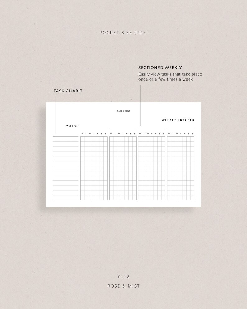 Weekly Tracker | Pocket Planner Printable - Weekly Task Tracker, Daily ...