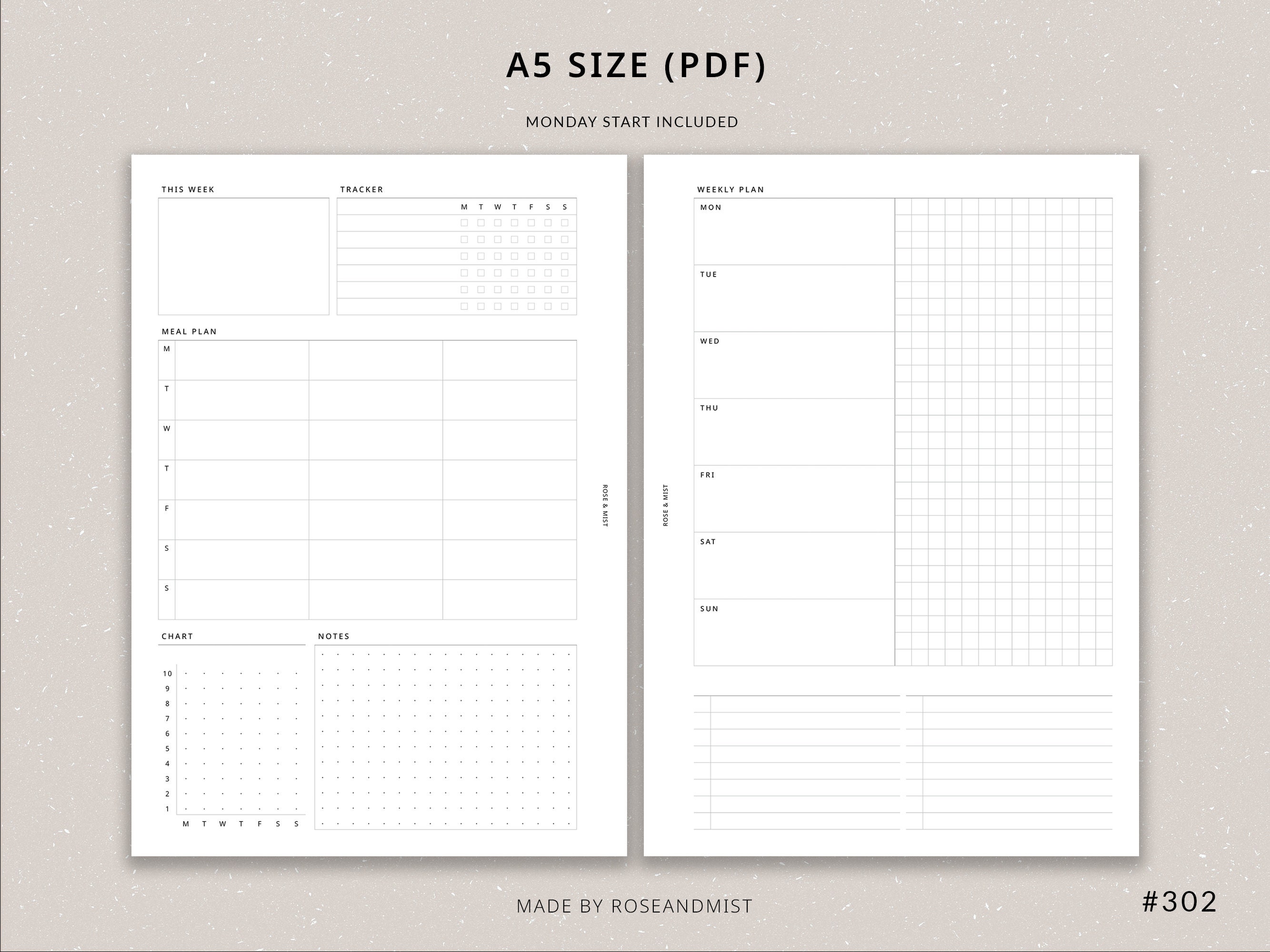 Weekly Planner + Meal Planner WO2P | A5 Planner Printable - Habit ...