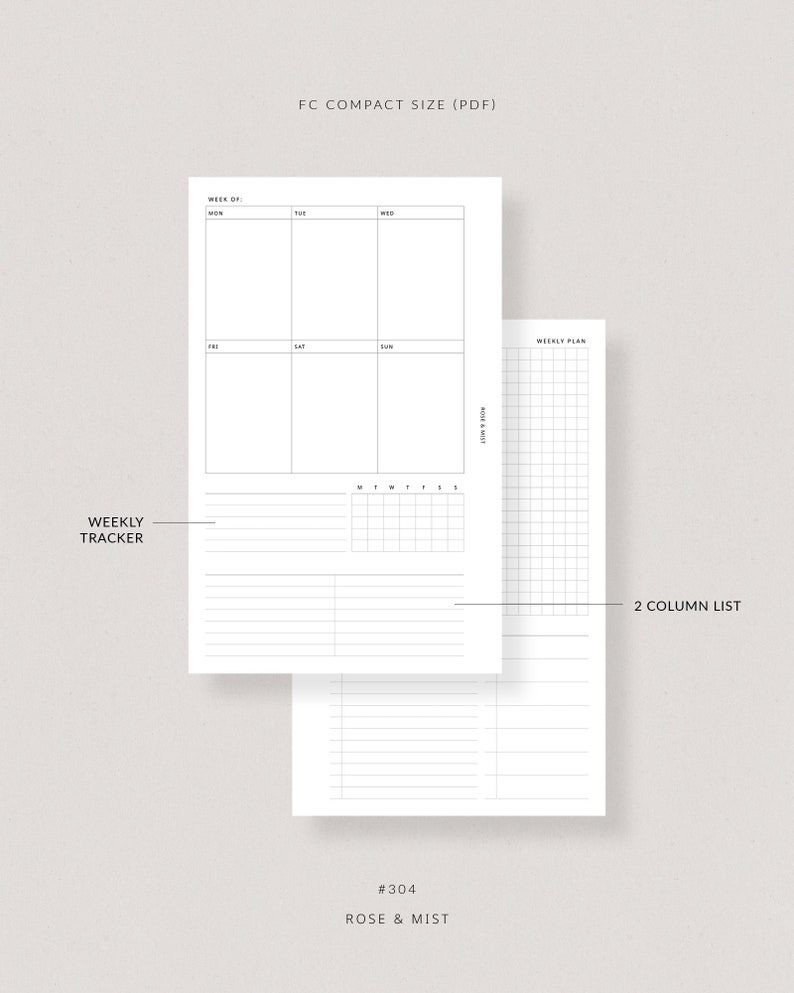 Weekly Planner WO2P + Tracker | FC Compact Planner Printable - Habit ...