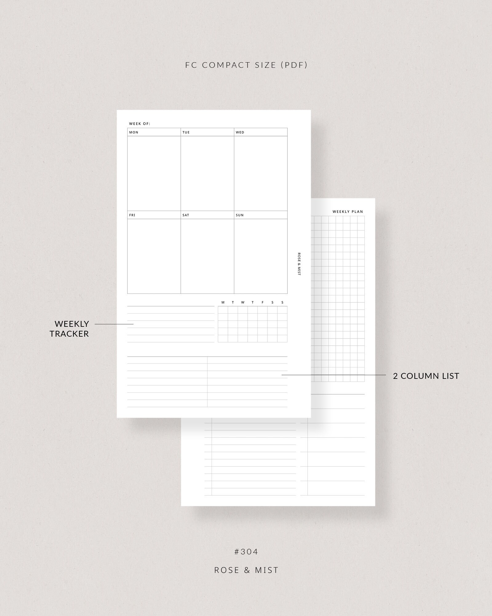 Weekly Planner WO2P + Tracker | FC Compact Planner Printable - Habit ...