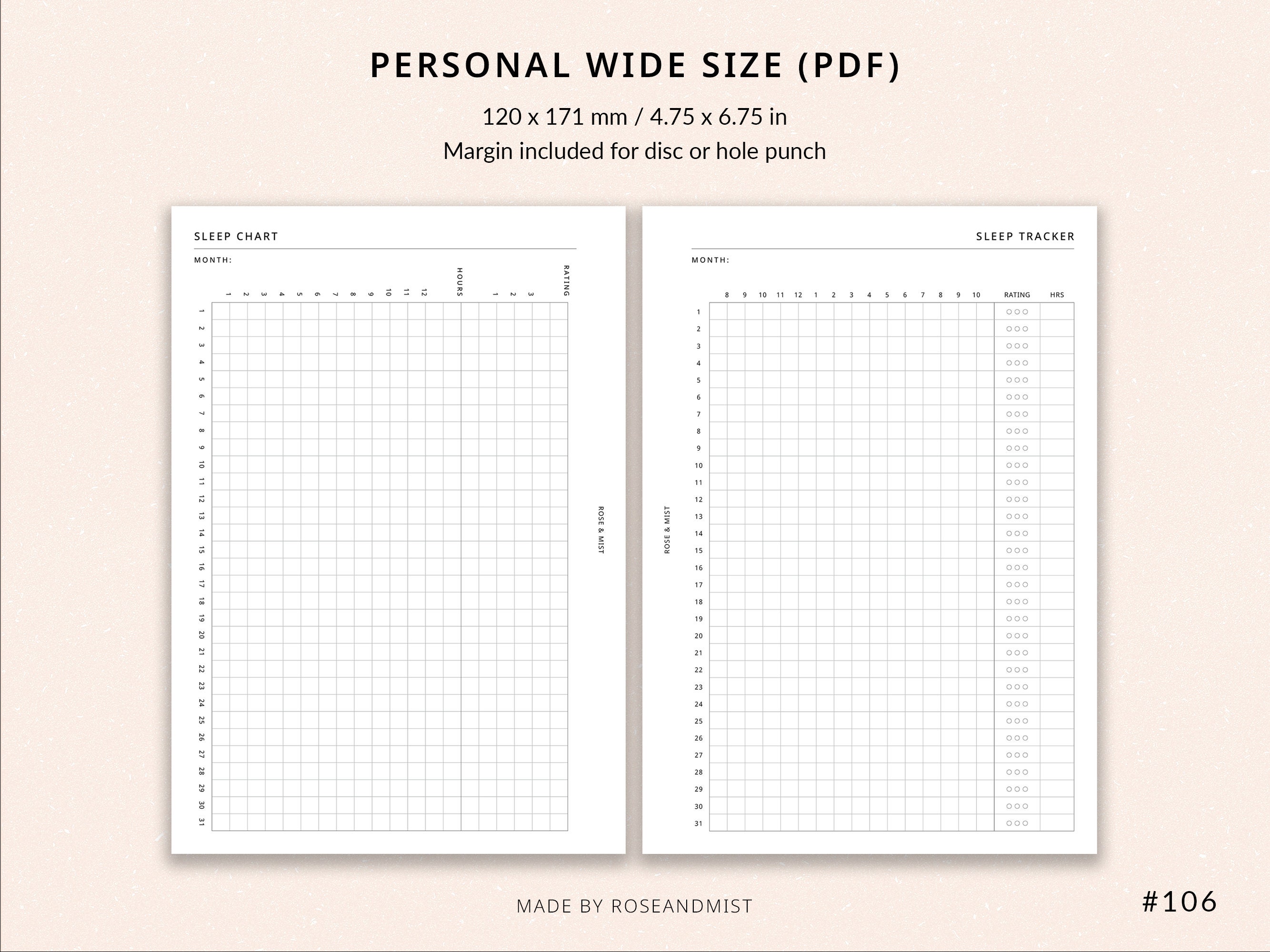 Sleep Tracker Sleep Chart Personal Wide Printable Planner Sleep Graph ...