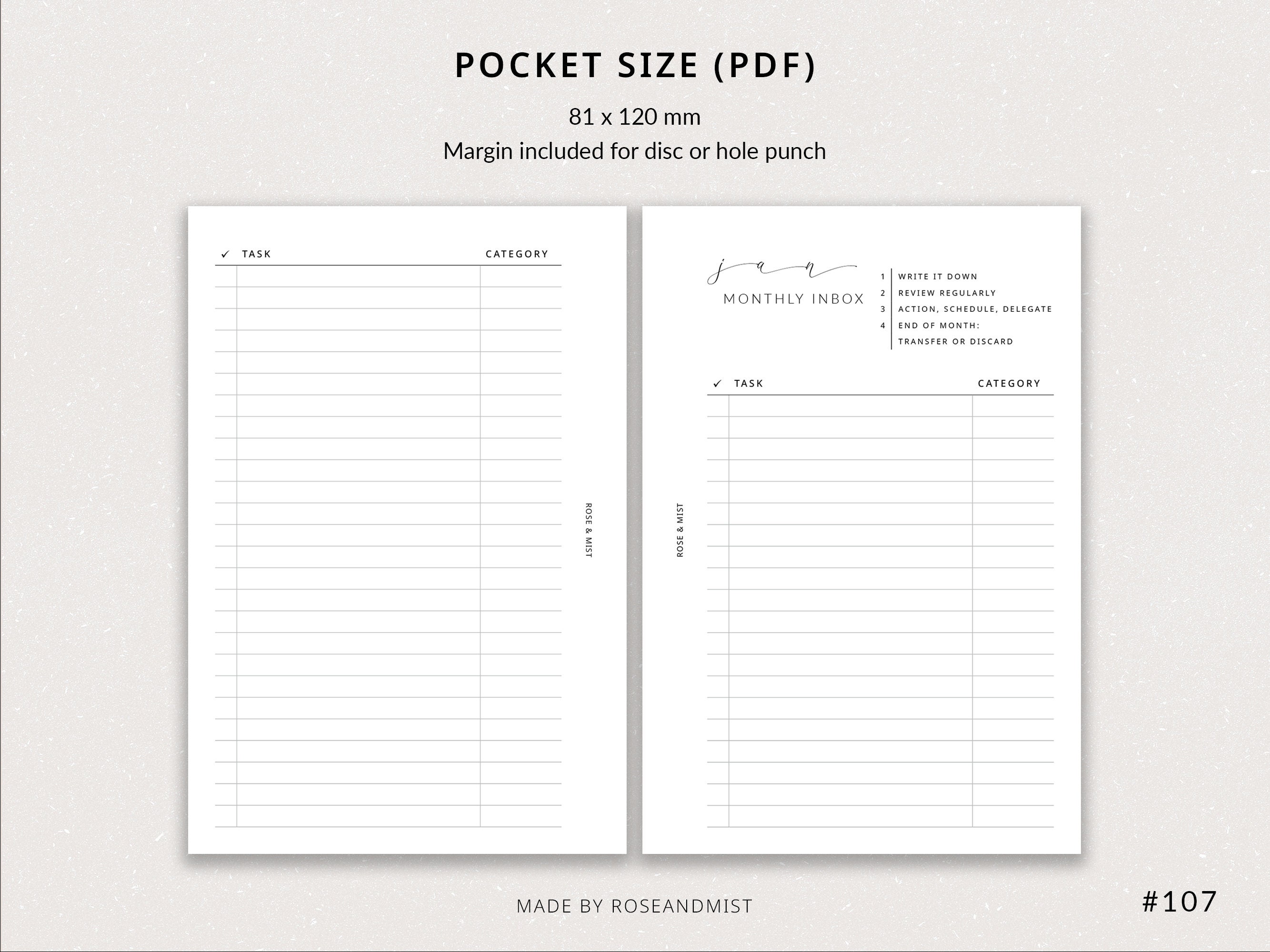 Monthly Inbox Bundle | Pocket Printable Planner - Inbox Checklist ...