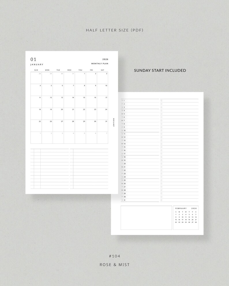 2026 Monthly Planner MO2P | Half Letter Printable Planner - 2026 ...
