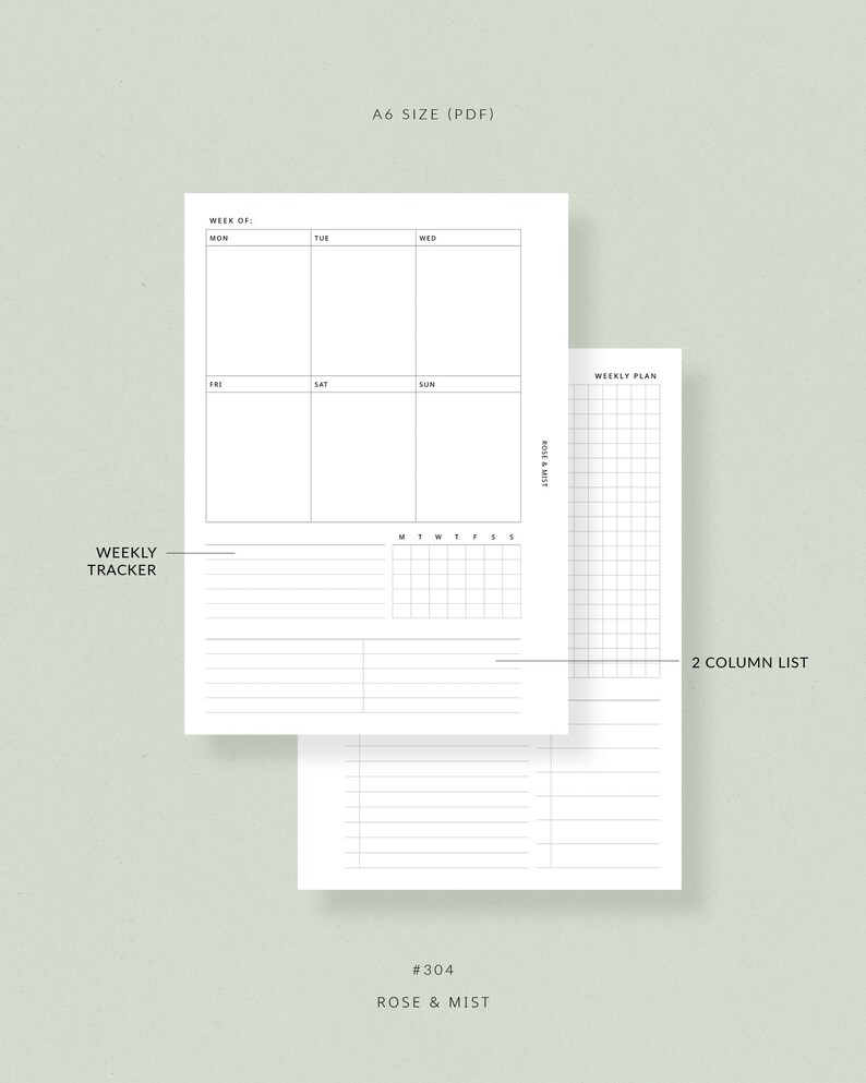 Weekly Planner WO2P + Habit Tracker | A6 Printable Planner - A6 Planner ...