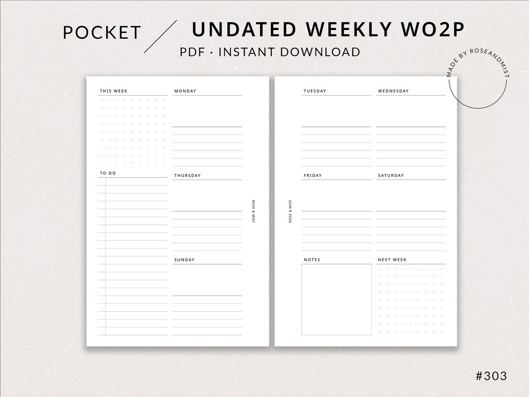 Weekly Planner WO2P | Pocket Printable Planner - Pocket Weekly Insert ...