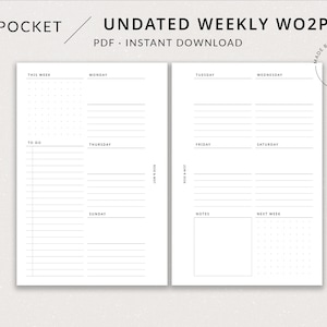 Weekly Planner WO2P | Pocket Printable Planner - Pocket weekly insert, Weekly spread, Weekly agenda, Filofax pocket, Week at a glance