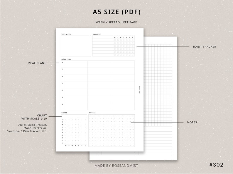 Weekly Planner + Meal Planner WO2P | A5 Planner Printable - Habit ...