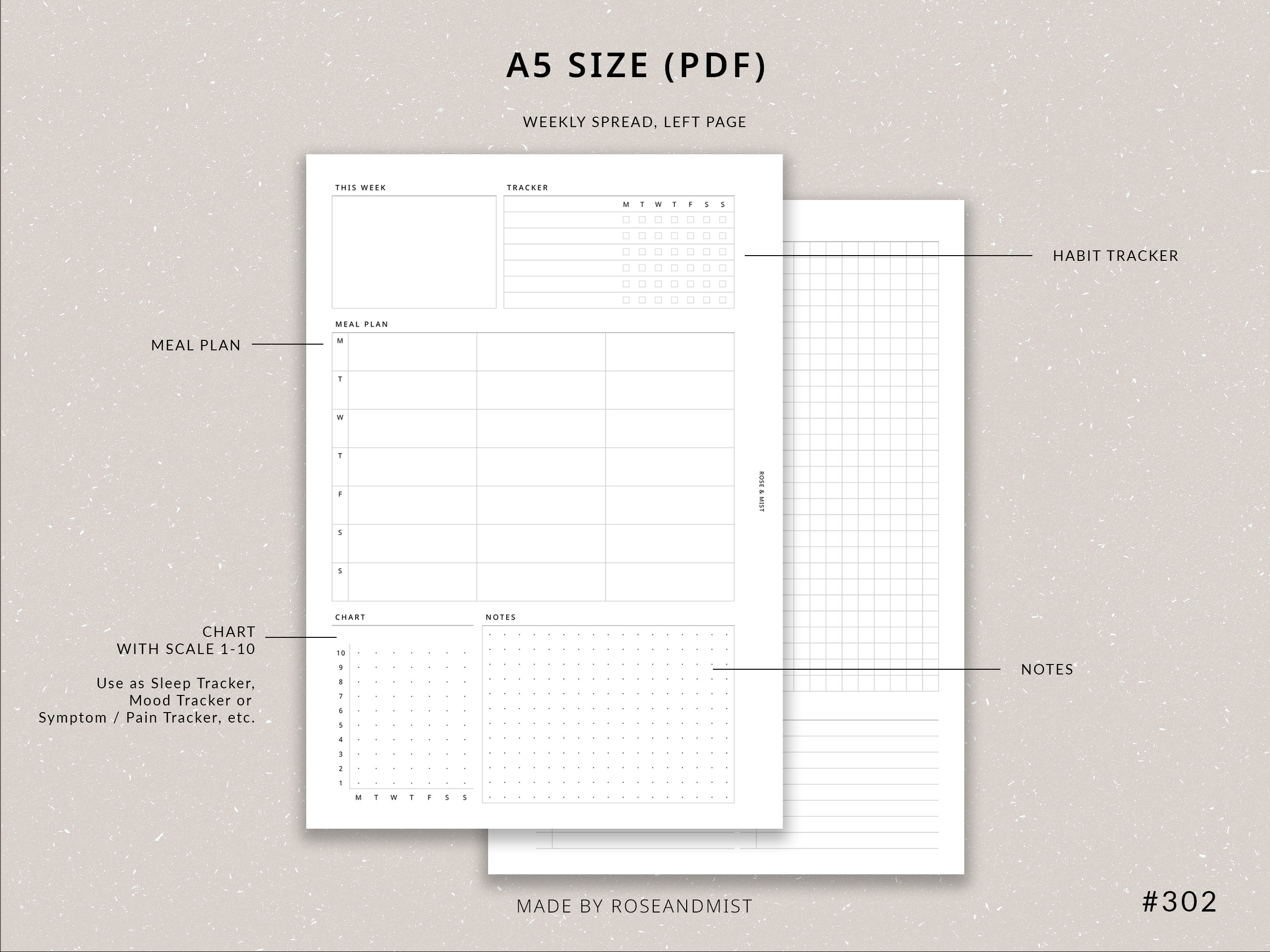Weekly Planner + Meal Planner WO2P | A5 Planner Printable - Habit ...