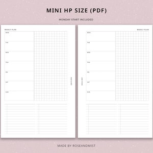 Undated Weekly Planner WO1P | Mini HP Printable Planner - Weekly Agenda ...