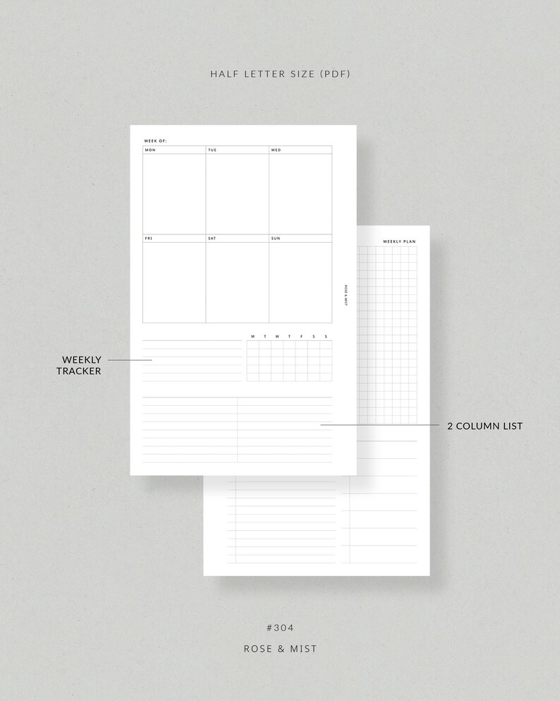 Weekly Planner + Tracker WO2P | Half Letter Printable Planner - Habit ...