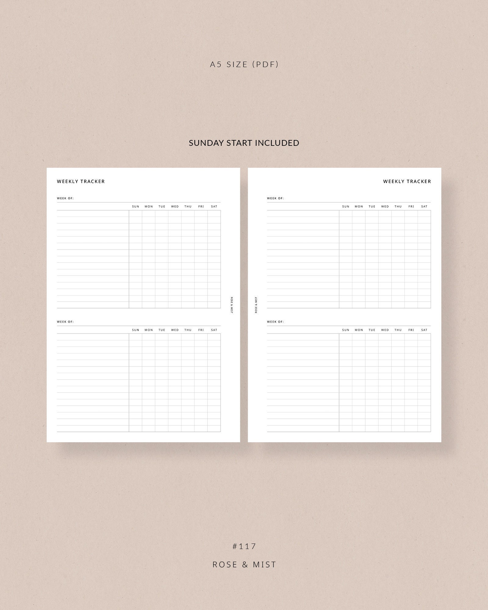 Weekly Tracker A5 Planner Printable Weekly Task Tracker, A5 Planner ...