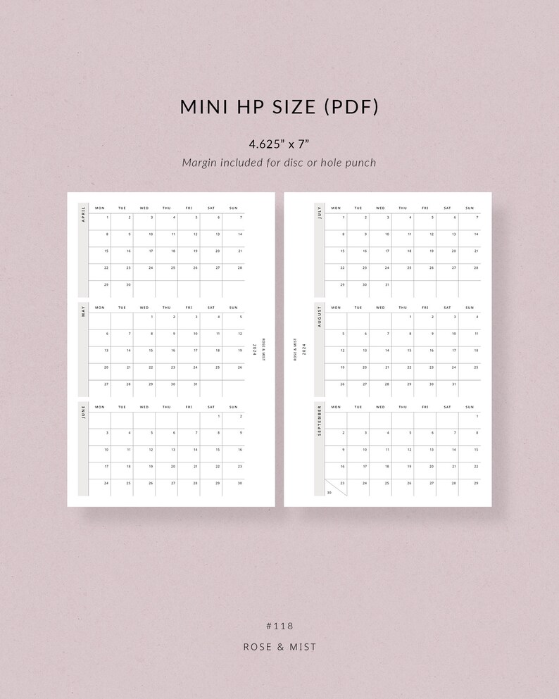 2024 Calendar, Mini HP Printable Planner Dated 2024 Planner, Calendar