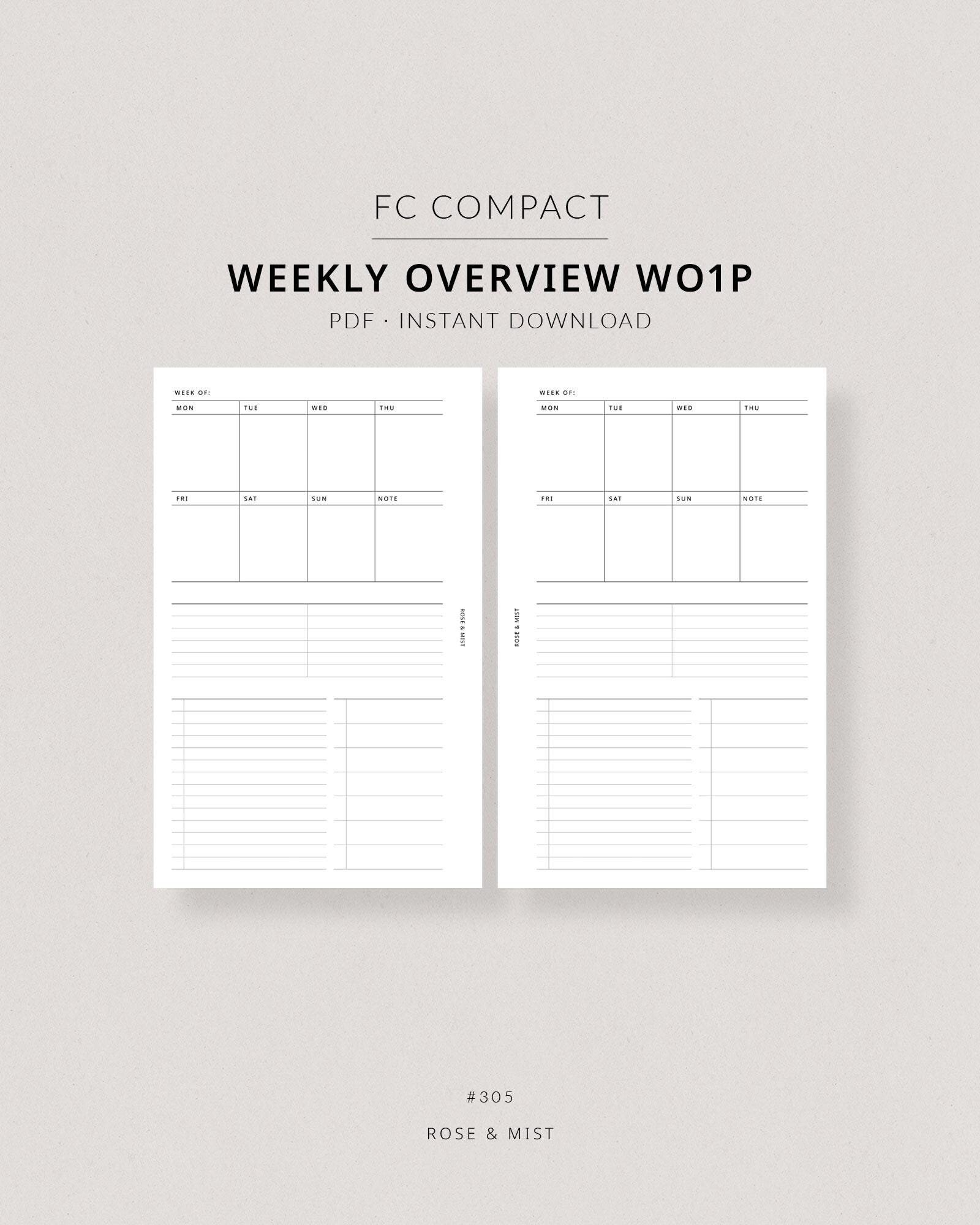 Weekly Overview WO1P #305 | FC Compact Printable Planner - FCC Weekly ...