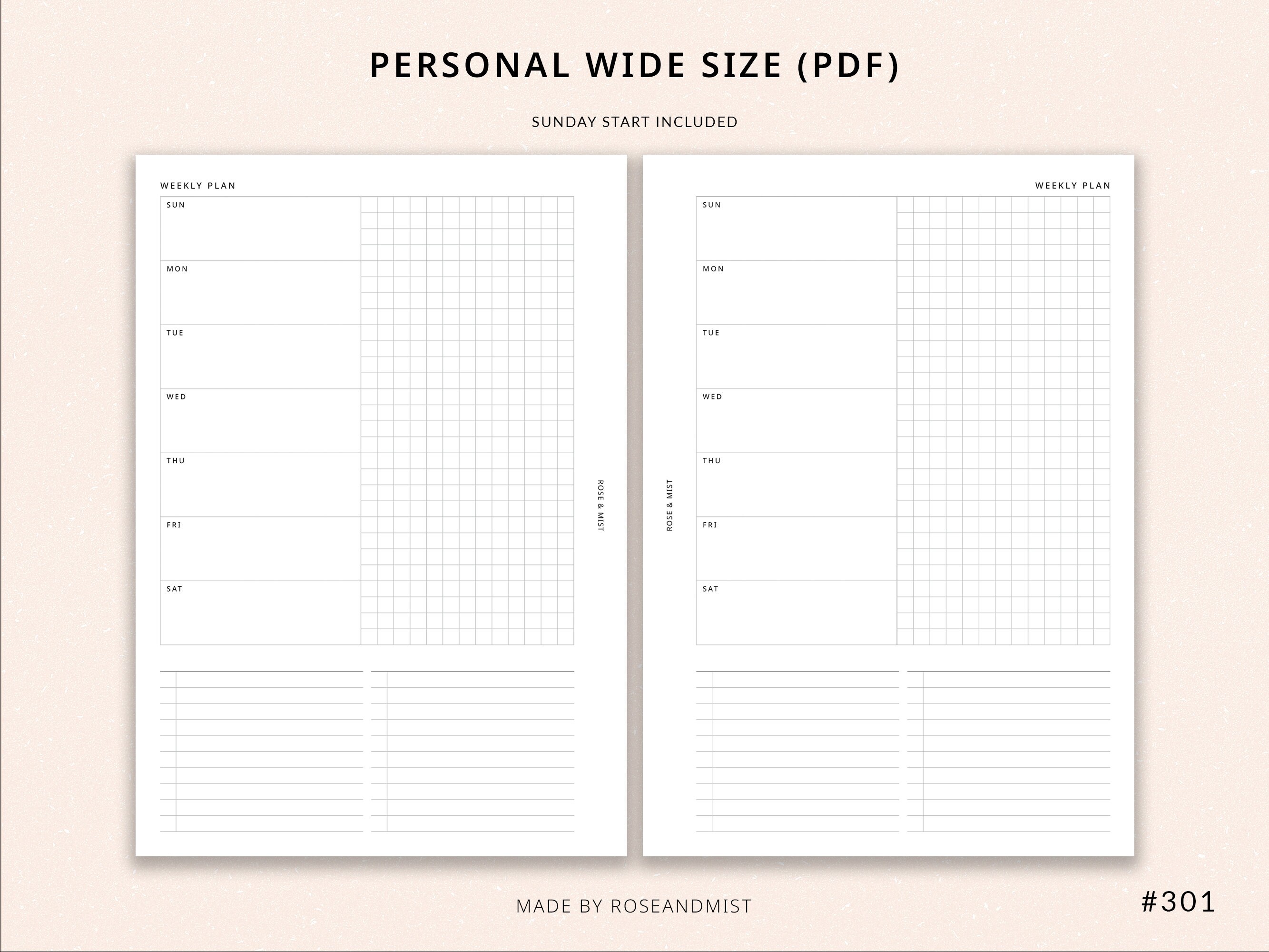 Undated Weekly Planner WO1P | Personal Wide Printable Planner - Weekly ...