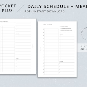 Daily Schedule + Meals DO1P | Pocket Plus Printable Planner - Daily planner printable, Pocket Plus insert, Pocket XL, Daily agenda