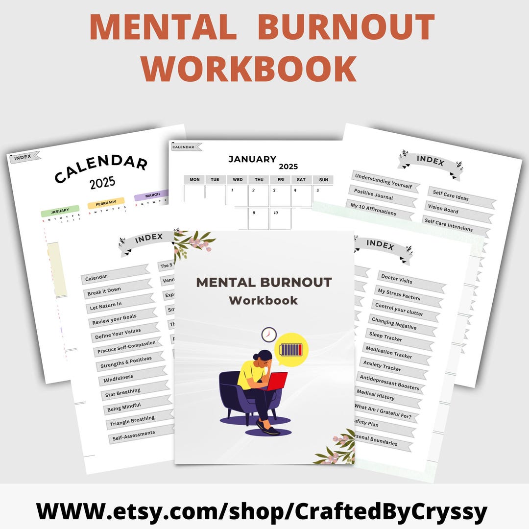 Digital 2025 Mental Burnout Workbook Self-care Guide Mindfulness ...