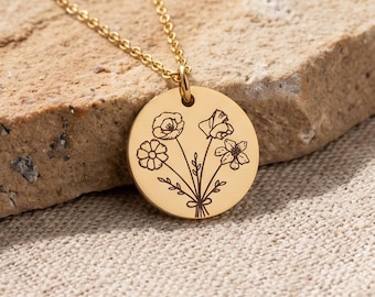Birth Month Flower Bouquet Charm Necklace, Mothers day Jewelry Gift, Best Friend, Birthday Present, Christmas Present