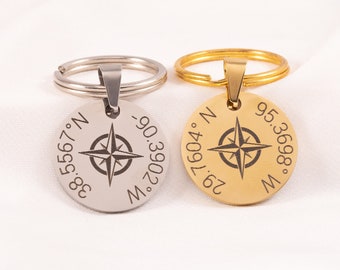 Personalized GPS Coordinates Keychain - Customizable Latitude and Longitude Key Ring - Unique Gift for Him/Her - Handmade Location Keepsake