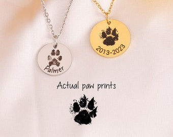 Paw print Custom pet necklace - engraved pawprint necklace - paw print dog pet - dog paw portrait - pet from photo - Cat Pow, pawprint dog