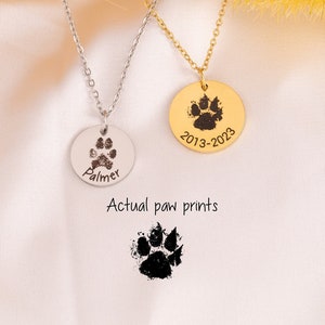 Paw print Custom pet necklace - engraved pawprint necklace - paw print dog pet - dog paw portrait - pet from photo - Cat Pow, pawprint dog