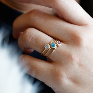 Dainty Birthstone Ring: 18K Gold Plated Stainless Steel