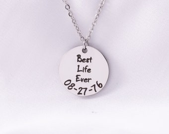 Best Life Ever Necklace - Stainless Steel Disc Pendant