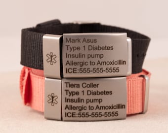 Pulsera de identificación médica personalizada - Pulsera para diabéticos- Alerta médica - joyería de identificación médica - Pulsera para alergias