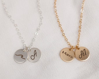 Custom Initial Necklace, Dainty Disc Necklace, Small Letter Necklace, Bridesmaid Gift, Sterling Silver, Gold Filled