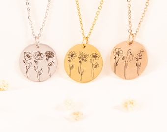 Collier fleur de naissance - pendentif floral personnalisé pour elle, cadeau d'anniversaire personnalisé, bijoux uniques pour la fête des mères, souvenir spécial femme