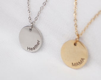 Custom Name Disc Necklace, mama necklace, Gold Name Necklace, mothers day present, gift for her, kids name necklace, name necklace