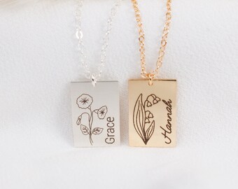 Custom Birth Flower Necklace, Personalized Sterling Silver, Gold Filled