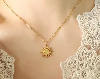 Sun Necklace, Gold, gift for her, moms present, girlfriend, wife, Grandma, Sunburst necklace, Minimalist boho Everyday necklace, Christmas