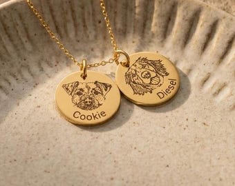 Custom Pet Photo Necklace, Dog Cat Memorial Gift, Engraved Portrait Pendant, Loss Keepsake