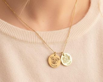 Custom Pet Photo Necklace, Dog Cat Memorial Gift, Engraved Portrait Pendant, Loss Keepsake