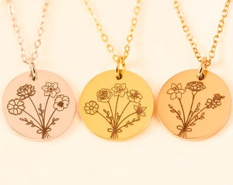 Birth Month Flower Bouquet Charm Necklace, Mothers day Jewelry Gift, Best Friend, Birthday Present, Christmas Present