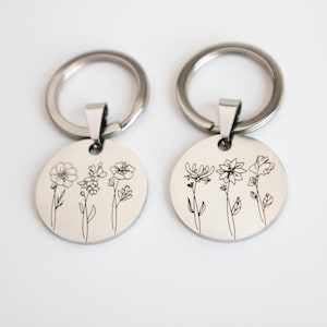 Birth Flower Keychain: Personalized Stainless Steel Floral Keyring