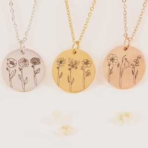 Combined Birth Flower Bouquet Necklace, Multiple Birth Flower Necklace, Personalized Family Necklace for Mom, Birthday Gift for Her