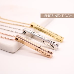 Personalized Vertical Bar Necklace: Engraved Name, Stainless Steel