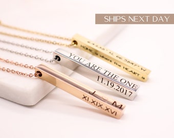 Personalized Vertical Bar Necklace, long vertical bar, Jewelry, vertical bar pendant, Name Necklace, Christmas Present