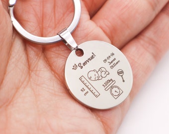 Birth Stat Keychain for first fathers day gift, dad gift from daughter, fathers day gift from wife