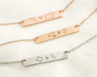 Personalized State Map Necklace – Long Distance Gift, Custom Jewelry