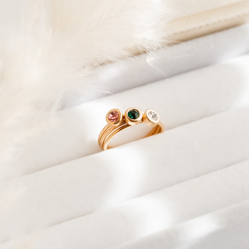 Birthday Gift, Dainty Birthstone Ring, Gift for her, Mom and Daughter, Gold Dainty Birthstone Ring Present, Gift for mom image 9