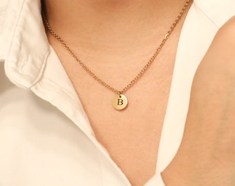 Dainty Initial disc Necklace, Layered Charm Necklace, Tiny Initial Necklace, Gold, Monogram, 3 different sizes