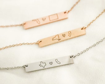 Personalized Necklace, Long Distance Relationship Gifts, State Necklace, Friendship jewelry, Home State Necklace, moving away gift