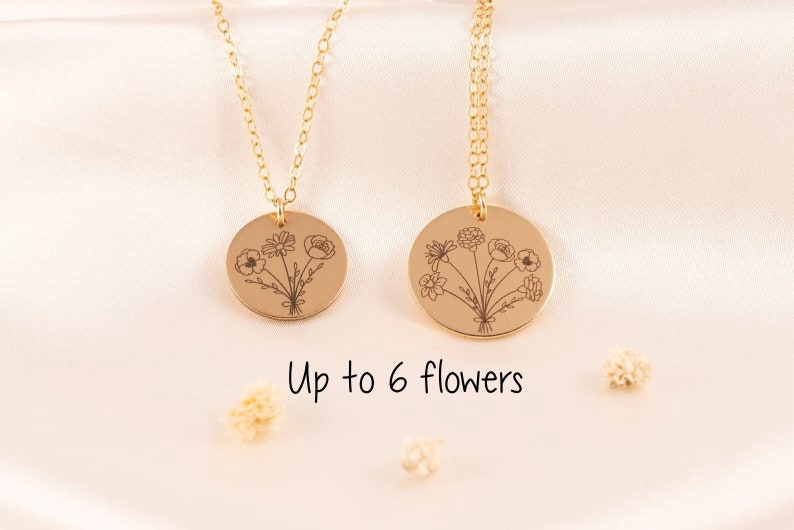 Birth Flower Bouquet Necklace, Mothers day Jewelry Gift, Best Friend, Birthday Present, birth jewelry, Mom Gift, birthday gifts for her V2 image 1