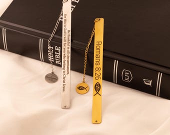 Bible Bookmark with Engraved Scripture, Christian Faith Gift for Women and Men, Religious Keepsake Page Marker, stainless steel
