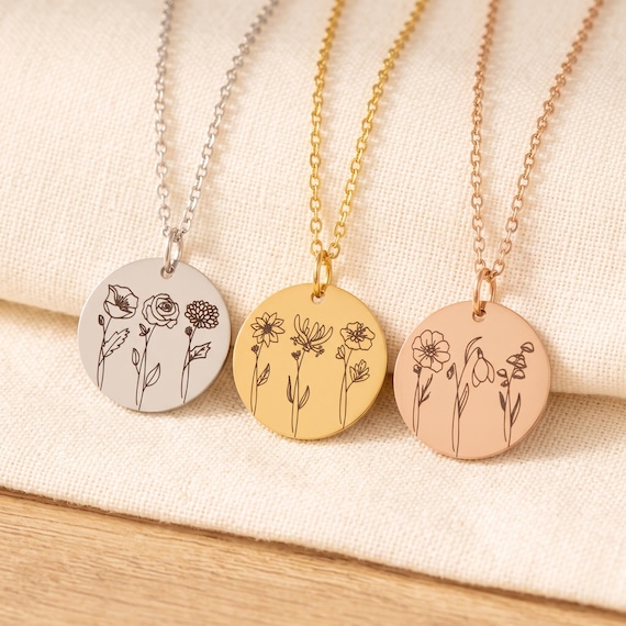 Best friends gift set of 3 - Birth flower necklace - bestie necklace set, 3 best friends gift, friendship necklace for 3, sister necklace