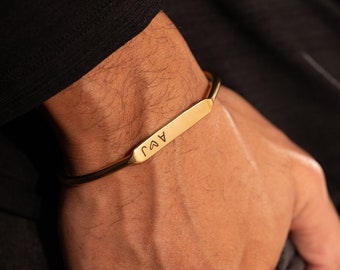 pulsera de nombre personal brazalete de oro para hombres, nombre personalizado o iniciales, regalo de novio, regalo del día del padre, regalos para hombres, regalo de mamá de novio