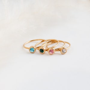 Birthday Gift, Dainty Birthstone Ring, Gift for her, Mom and Daughter, Gold Dainty Birthstone Ring Present, Gift for mom image 3